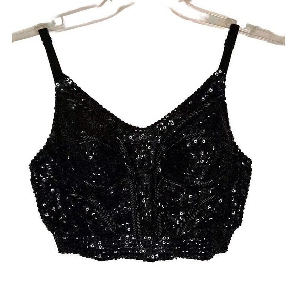 Vintage Victoria’s Secret GOLD LABEL Blk Sequin Corset Bustier Bra Size M/L NWT - Picture 2 of 7